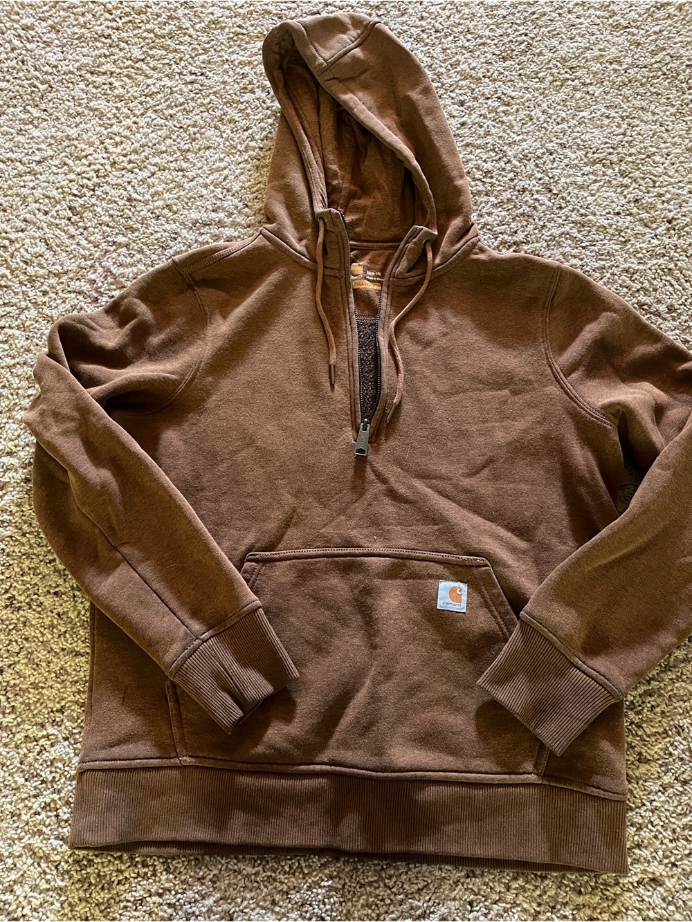 Carhartt Brown Quarter-Zip Hooded Work Sweater